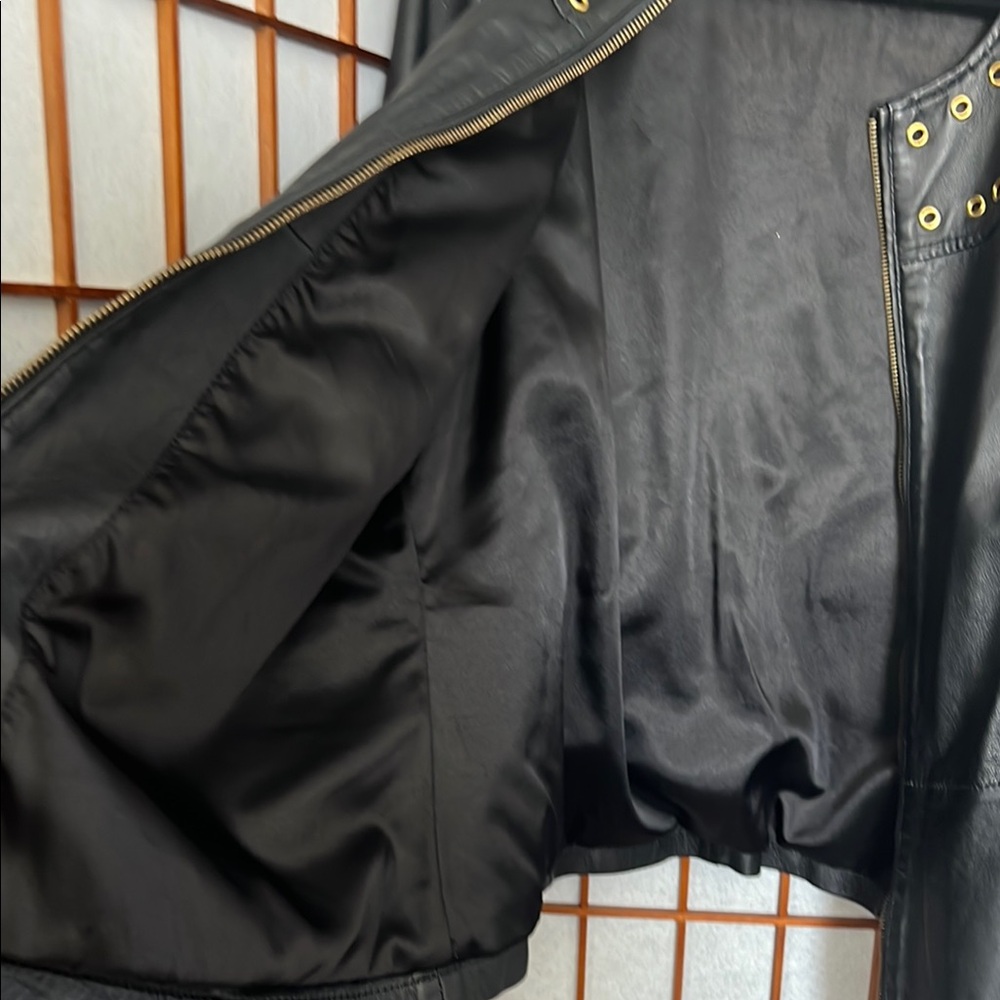Joanna Hope Black Leather Jacket with Gold Grommets and Zippered Pockets 16 - Picture 6 of 9